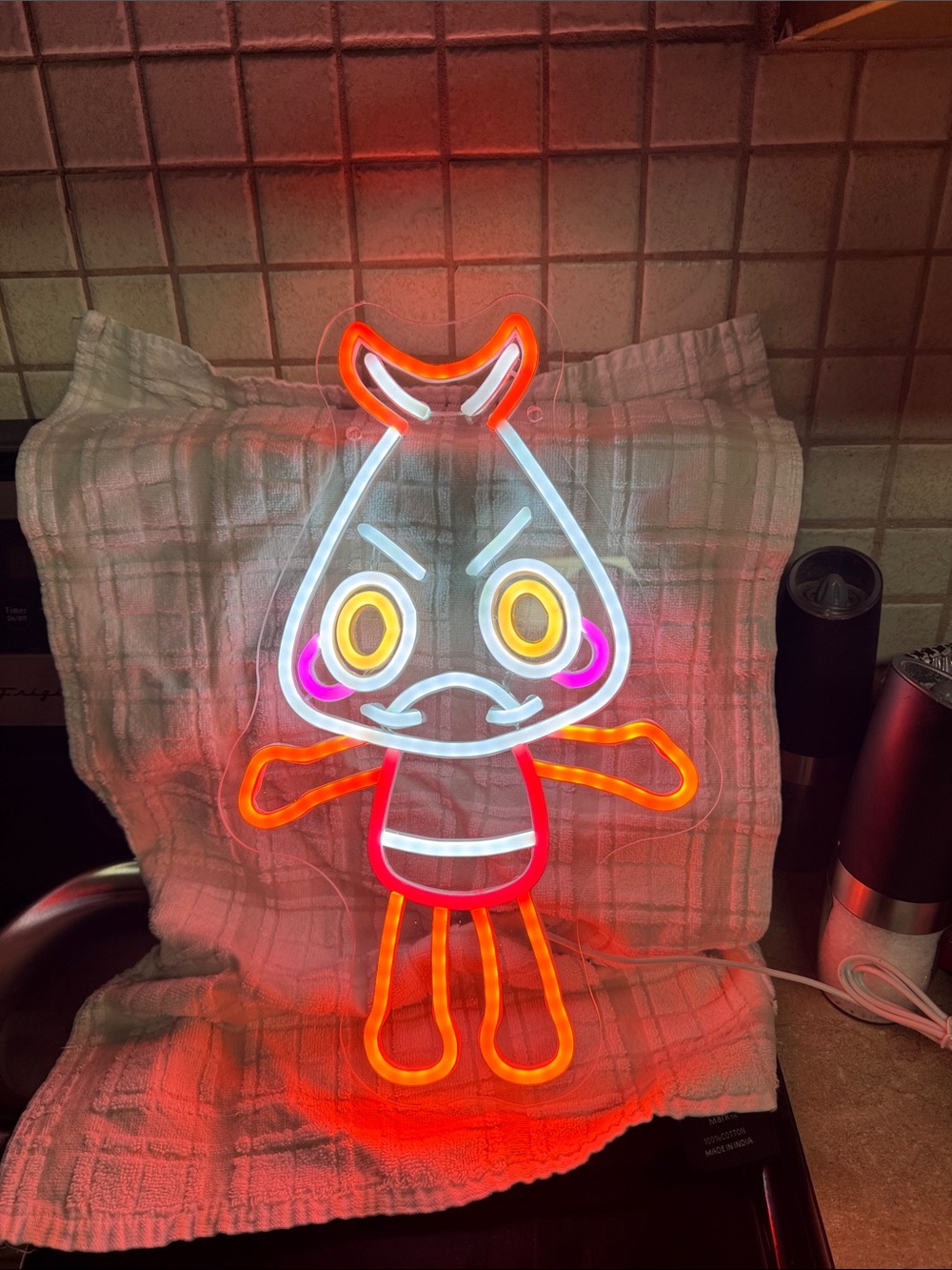 Neon Cartoon Character Wall Light — White, Orange, Yellow, Pink
